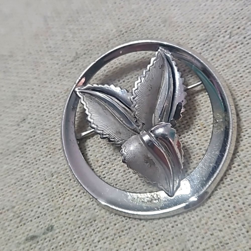 Vintage Sterling Silver Signed MCM Circle USA 925 Brooch Pin